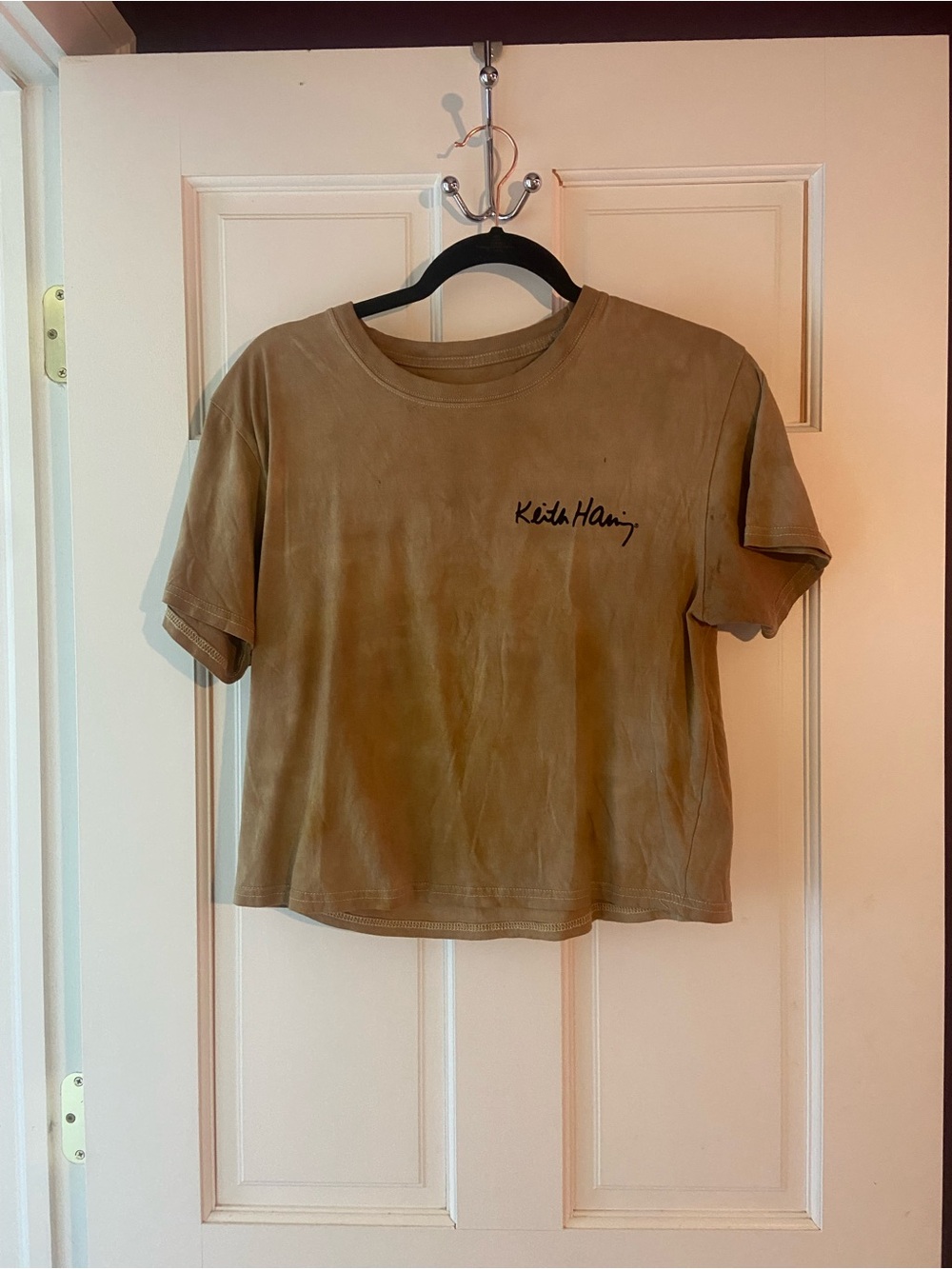 Keith Haring Short Sleeve Cropped Tee in Tan/Brown Tie Dye